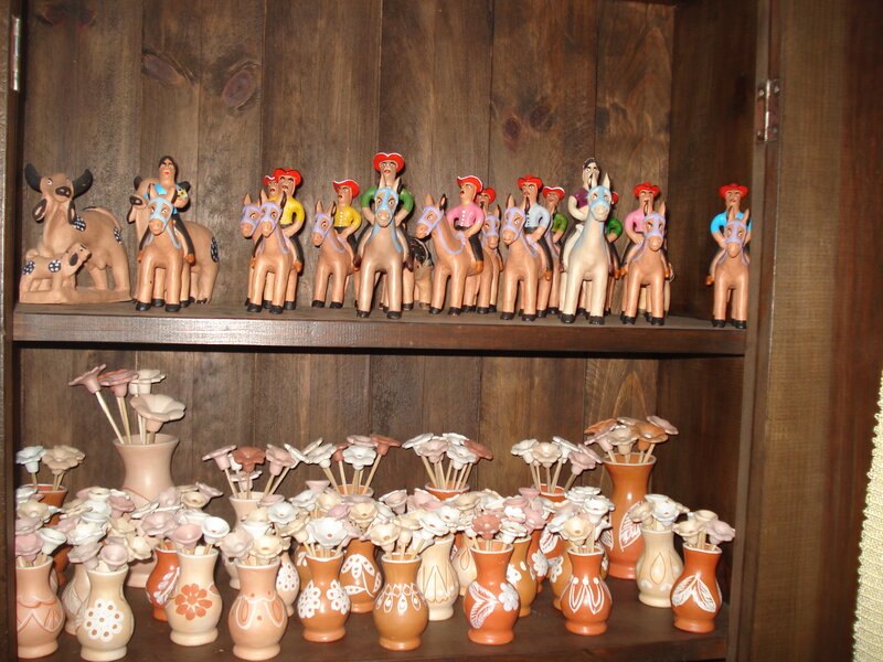 Handcrafted figurines on display