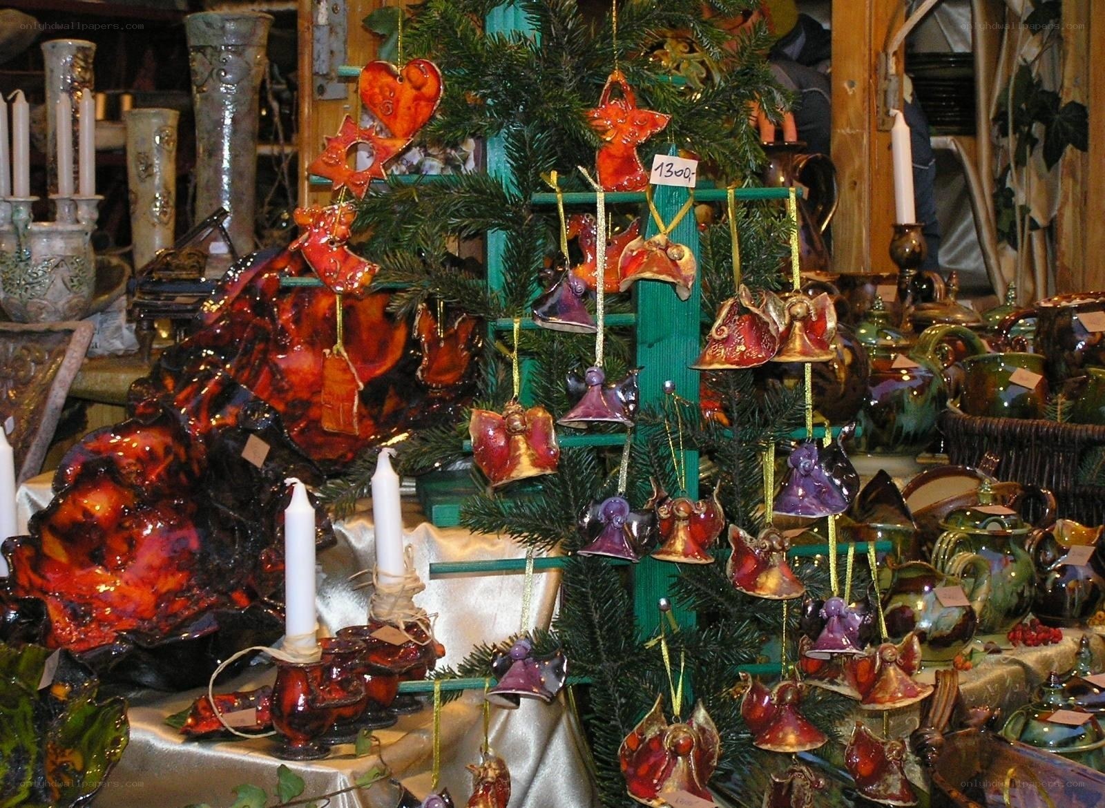 Handcrafted ornaments on display