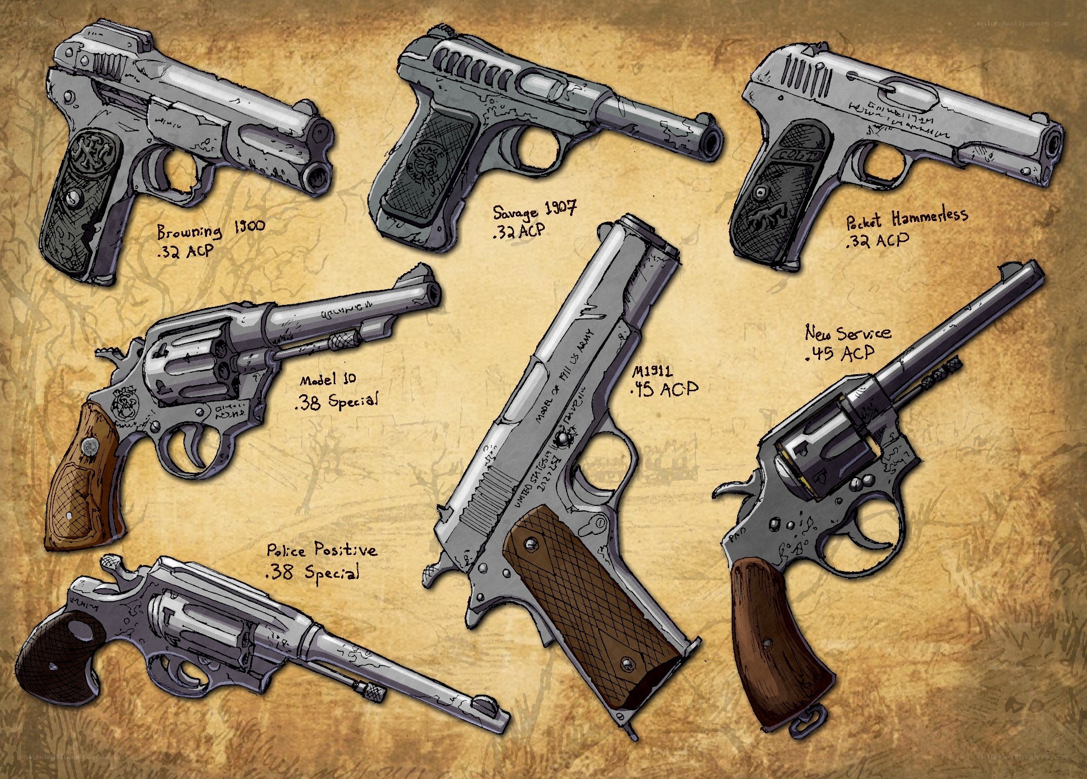 Handgun collection illustration