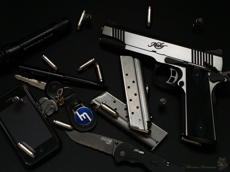 Handgun with Accessories — Black, Dramatic