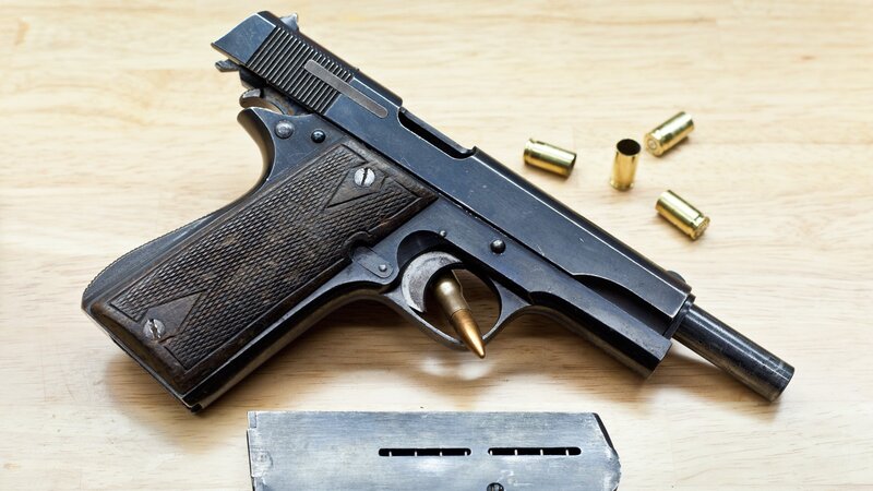 Handgun with Bullets — Black, Neutral
