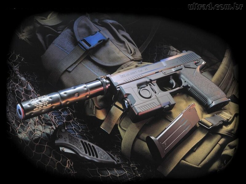 Handgun with Suppressor — Black, Dramatic