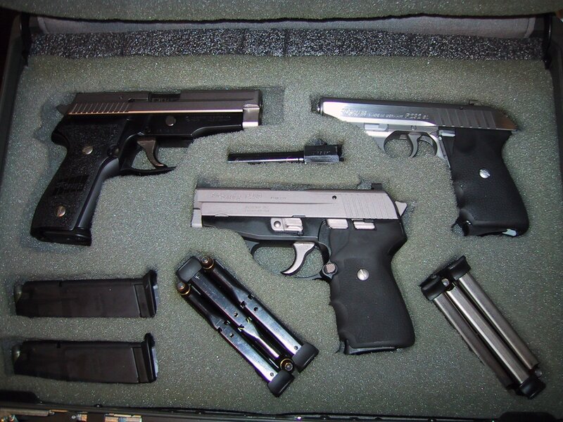 handguns in a case