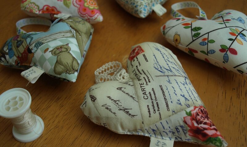 Handmade Fabric Hearts — Beige