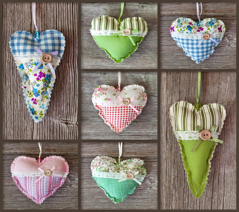 Handmade Fabric Hearts — Green