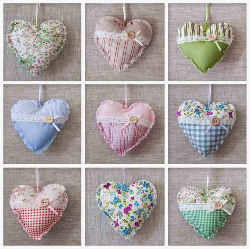 Handmade Fabric Hearts — White