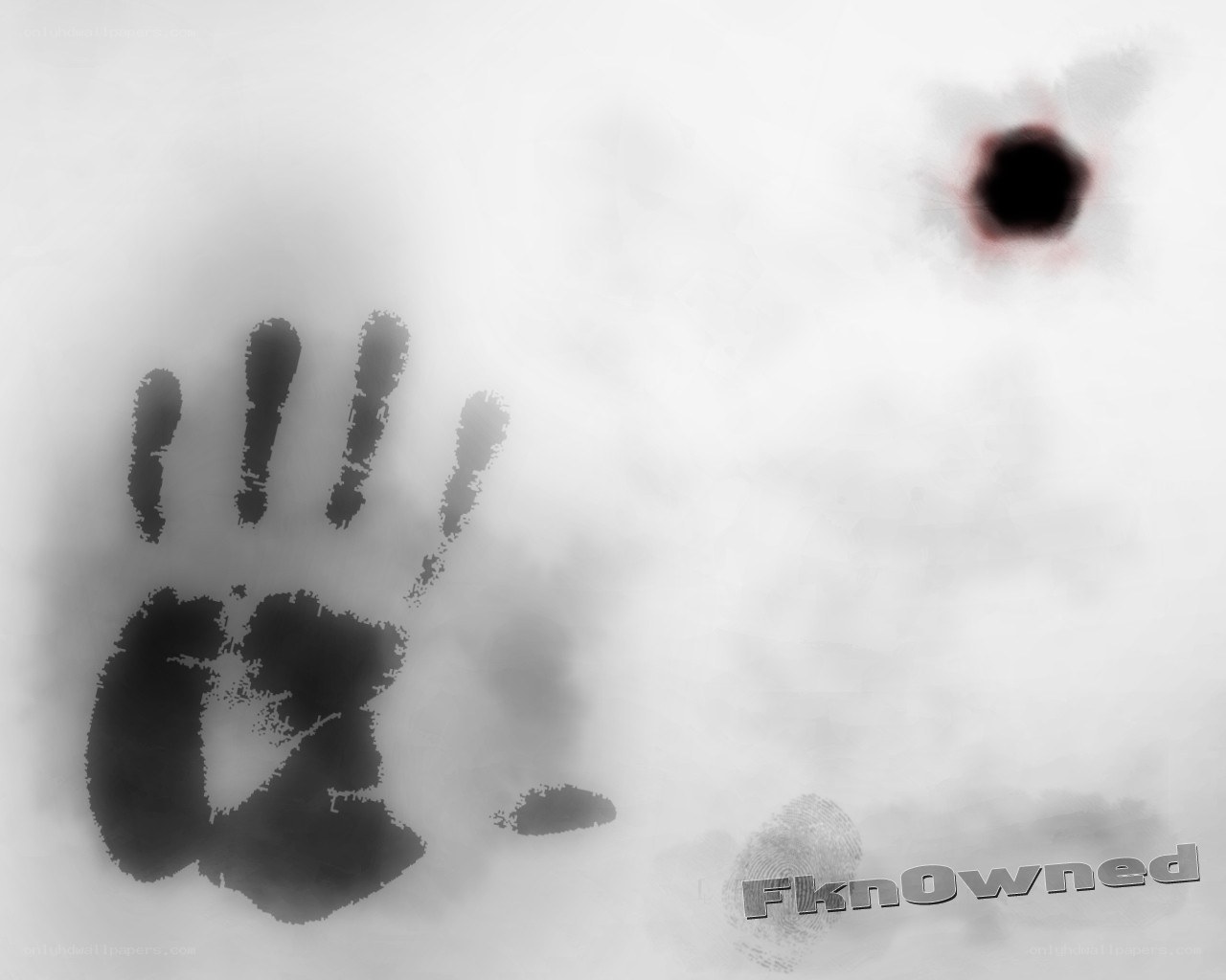 handprint and bullet hole