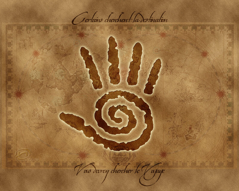 Handprint map with French text