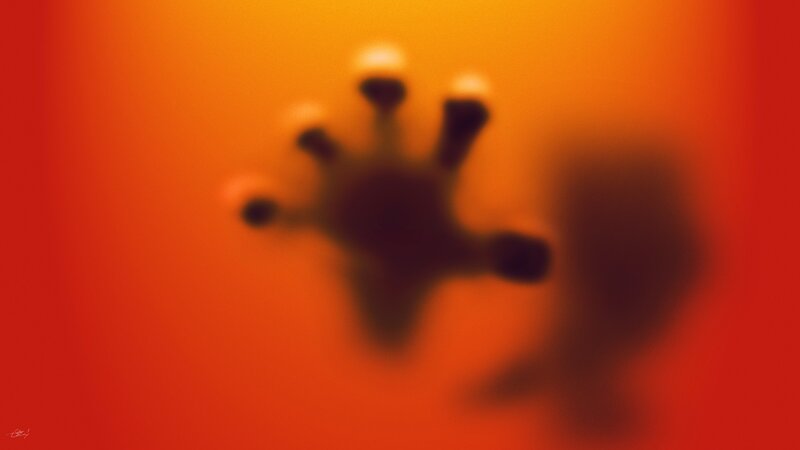 Handprint on Glass — Red