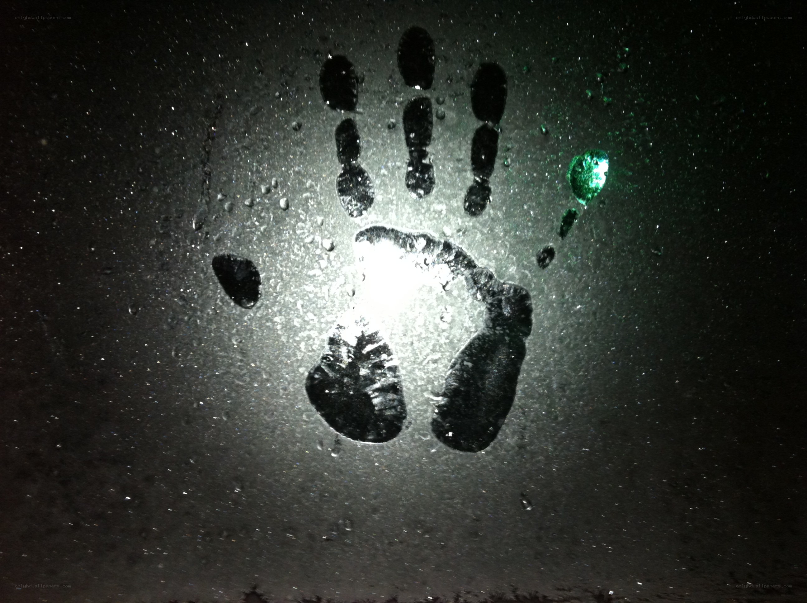 handprint on wet glass