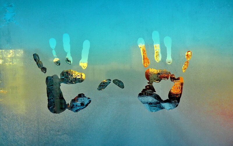 Handprints on Glass — Blue