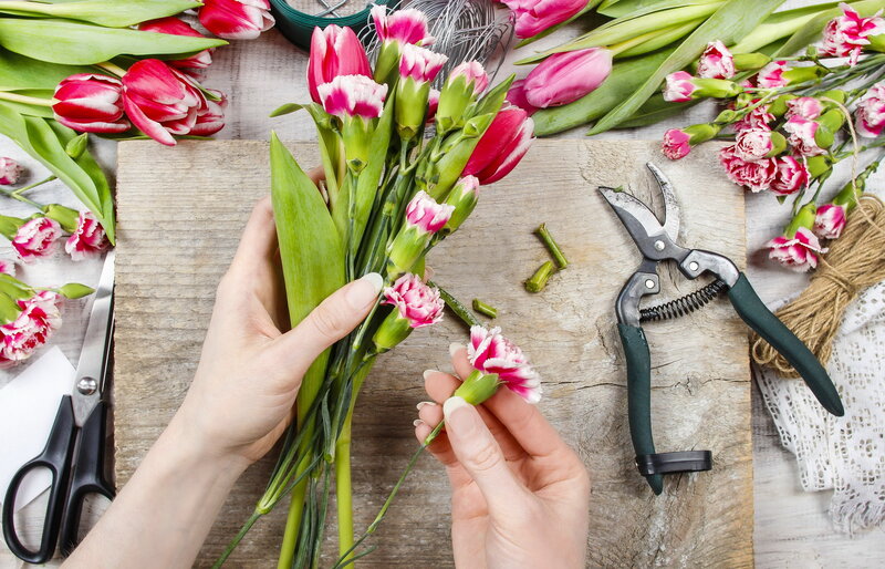 Hands Arranging Flowers — Green