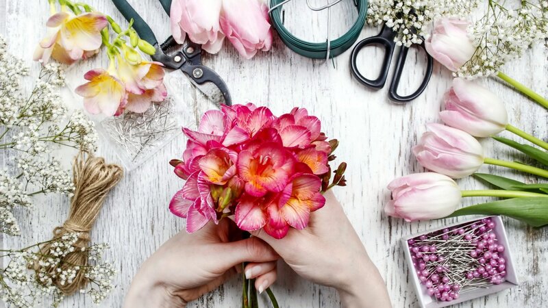 Hands Arranging Flowers — Pink