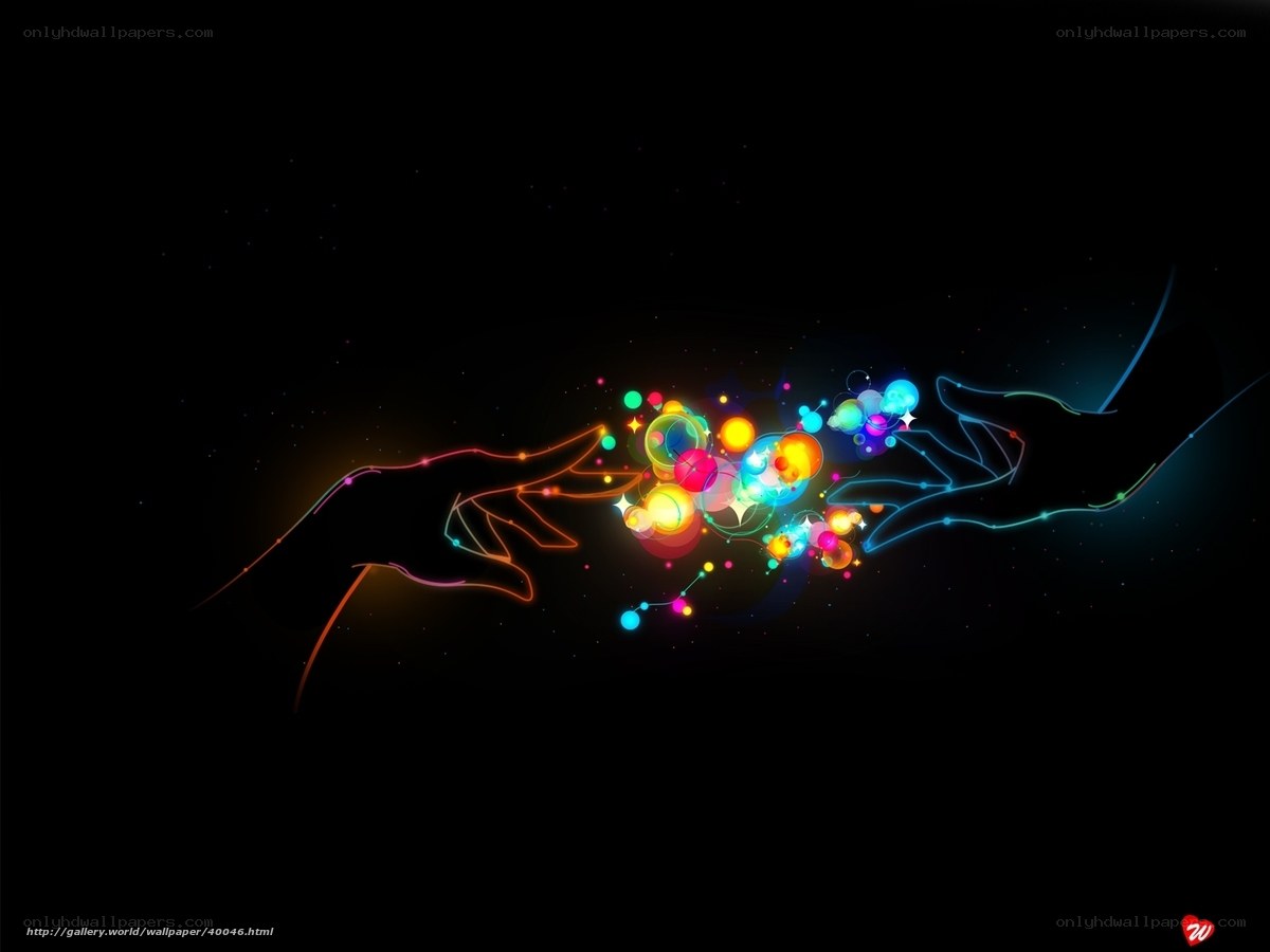 hands connecting with colorful particles