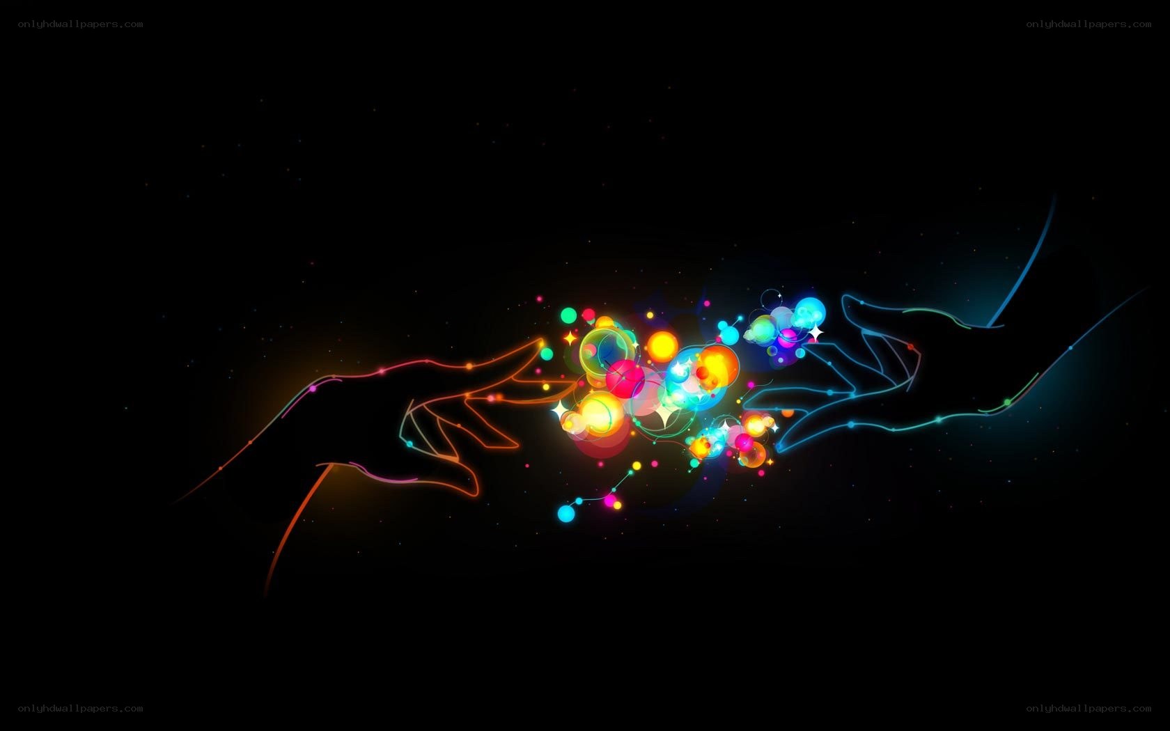 hands connecting with light