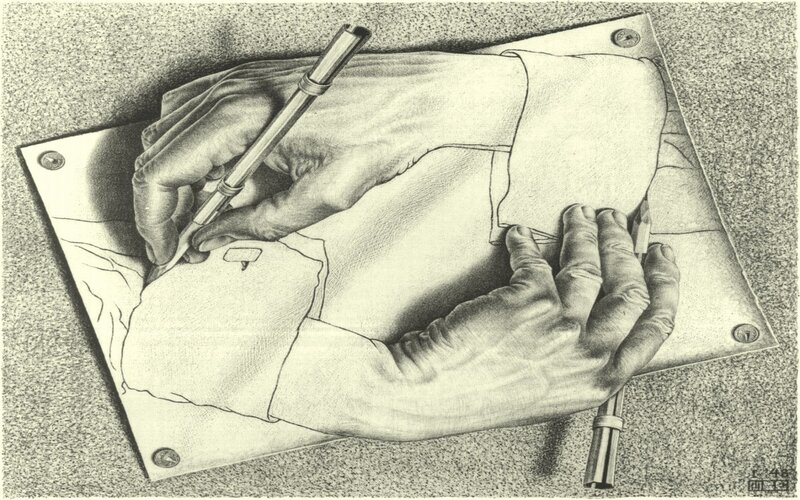 Hands Drawing Hands — Black, Dramatic
