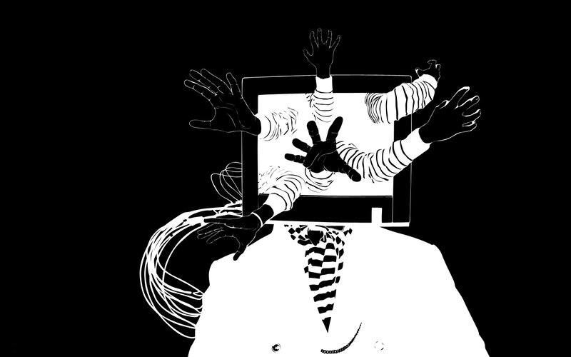 hands emerging from screen
