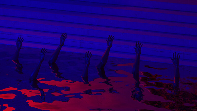 Hands Emerging from Water — Blue