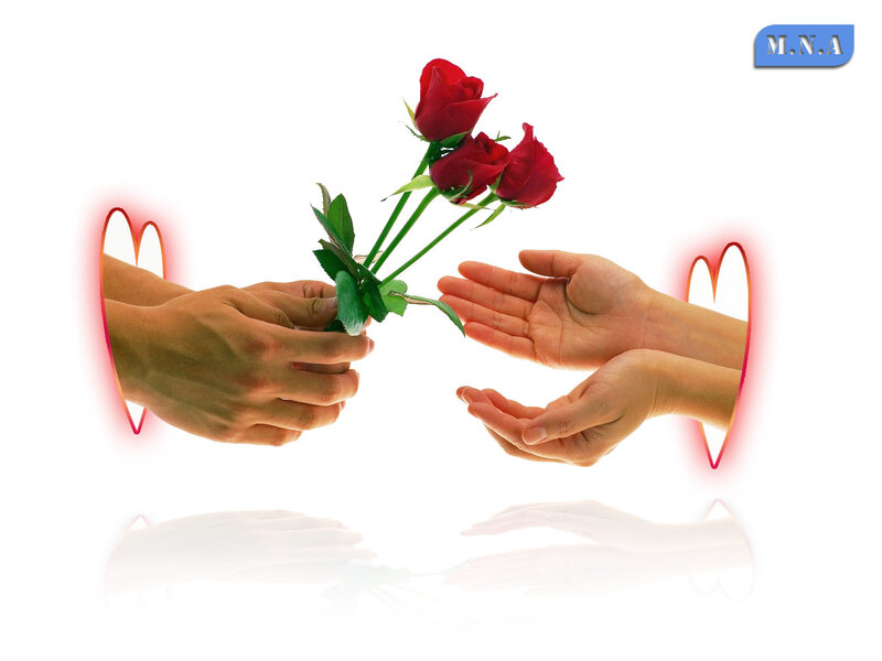Hands Exchanging Roses — Red, Romantic, Photograph, Heart Shapes