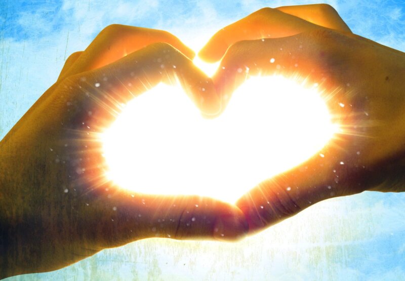 Hands Forming Heart Shape — Blue, Serene, Sunset