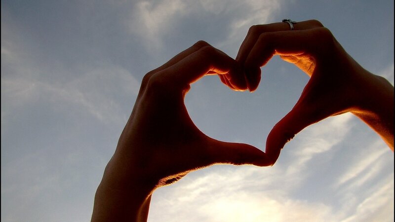 Hands Forming Heart Shape — Blue, Serene