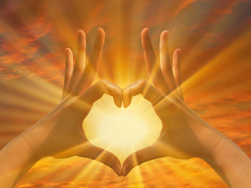 Hands Forming Heart Shape — Orange, Serene, Sunset, Digital Art
