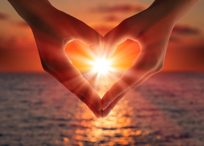 Hands Forming Heart Shape — Orange, Serene, Sunset, Photograph, Sun