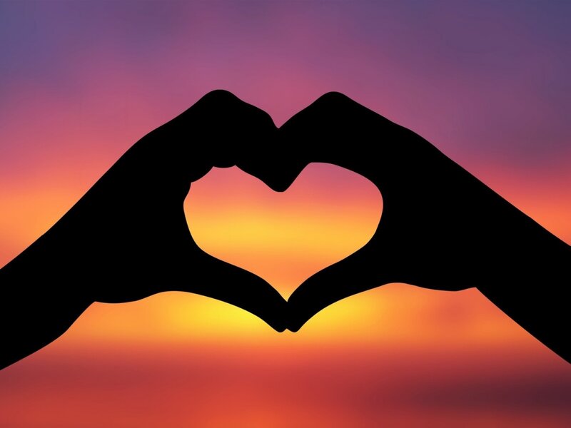 Hands Forming Heart Shape — Orange, Serene, Sunset, Photograph