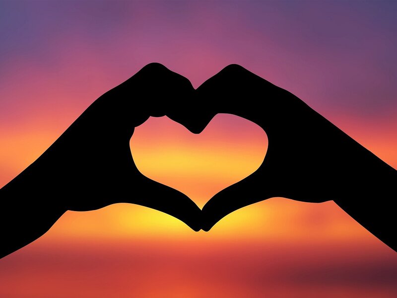 Hands Forming Heart Shape — Orange, Serene, Sunset