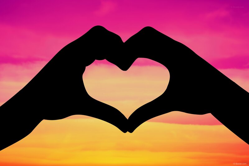 Hands Forming Heart Shape — Pink, Romantic, Sunset