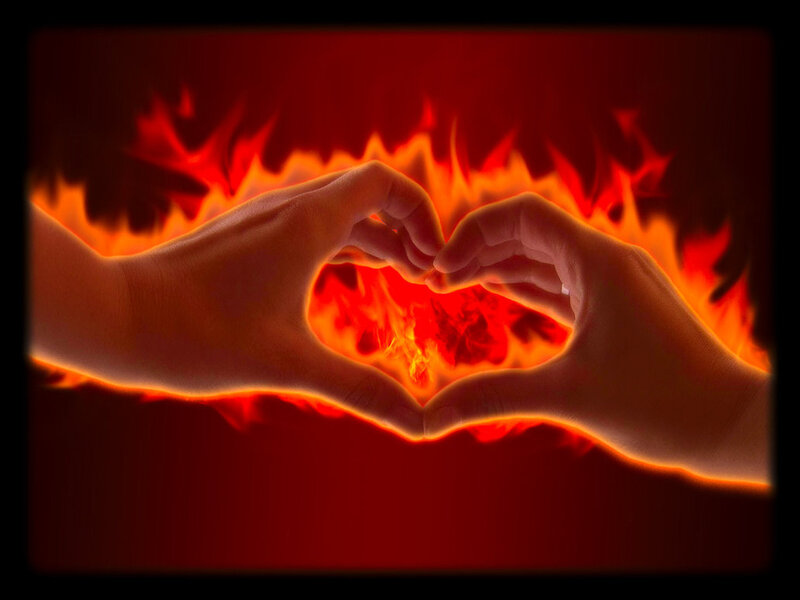 Hands Forming Heart Shape — Red, Dramatic, Digital Art