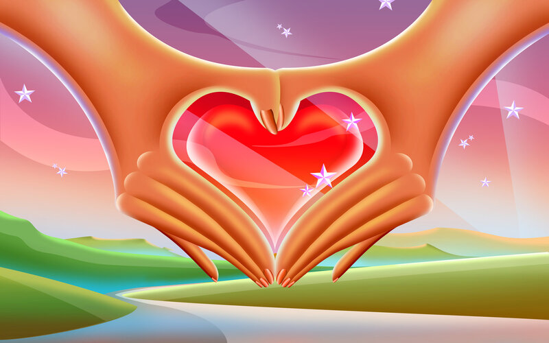 Hands Forming Heart Shape — Red, Serene