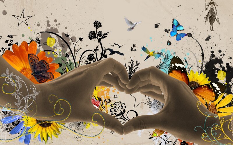 Hands forming heart with nature elements