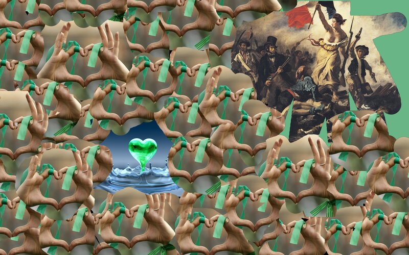 Hands forming hearts with historical art
