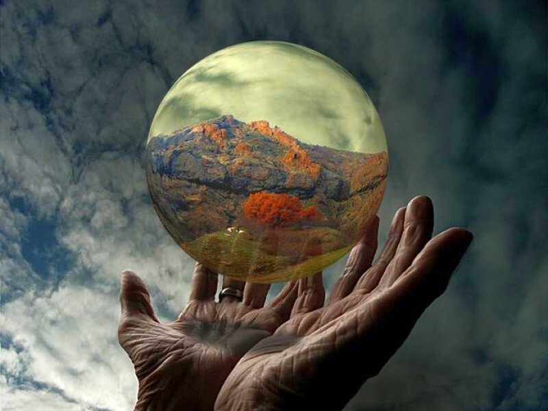 Hands holding a crystal ball