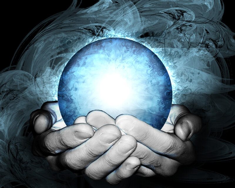 hands holding a glowing blue orb