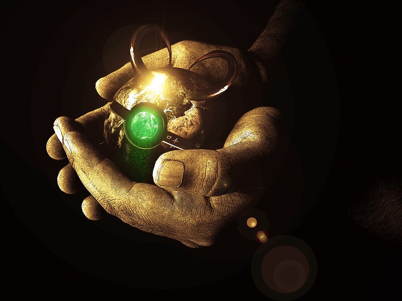 Hands Holding a Glowing Device