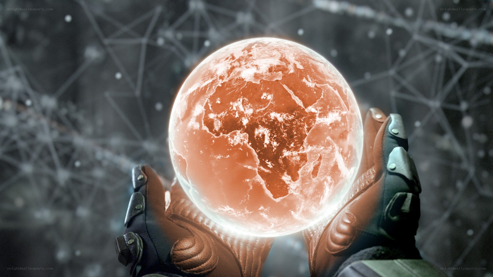 hands holding a glowing earth