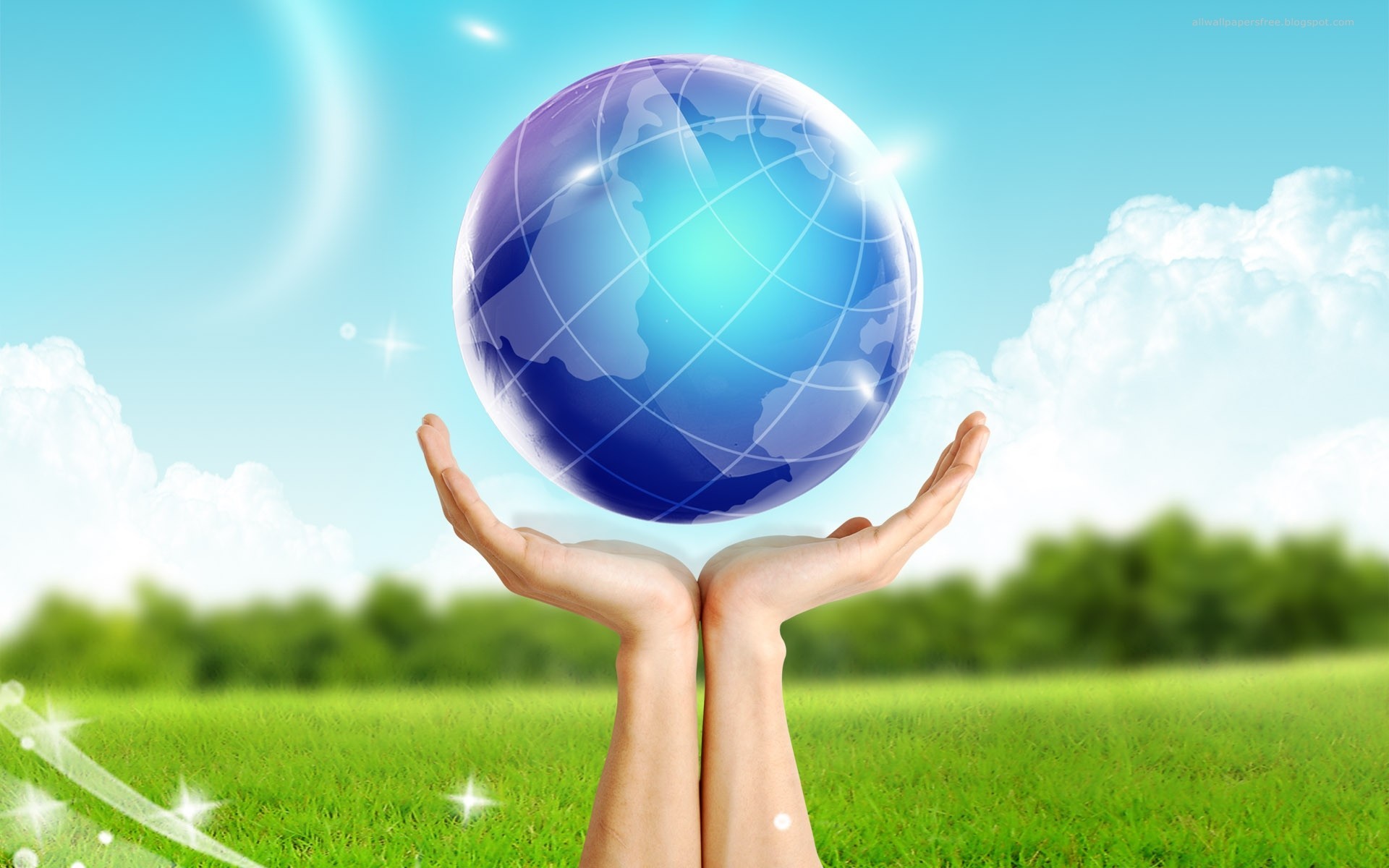 hands holding a glowing globe