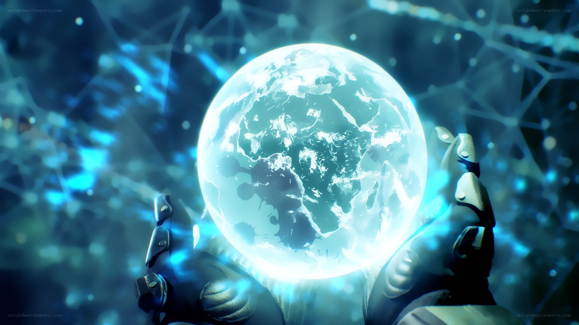 hands holding a glowing planet