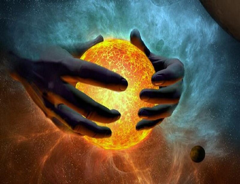 hands holding a glowing sun