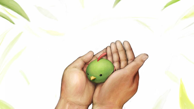 hands holding a green bird