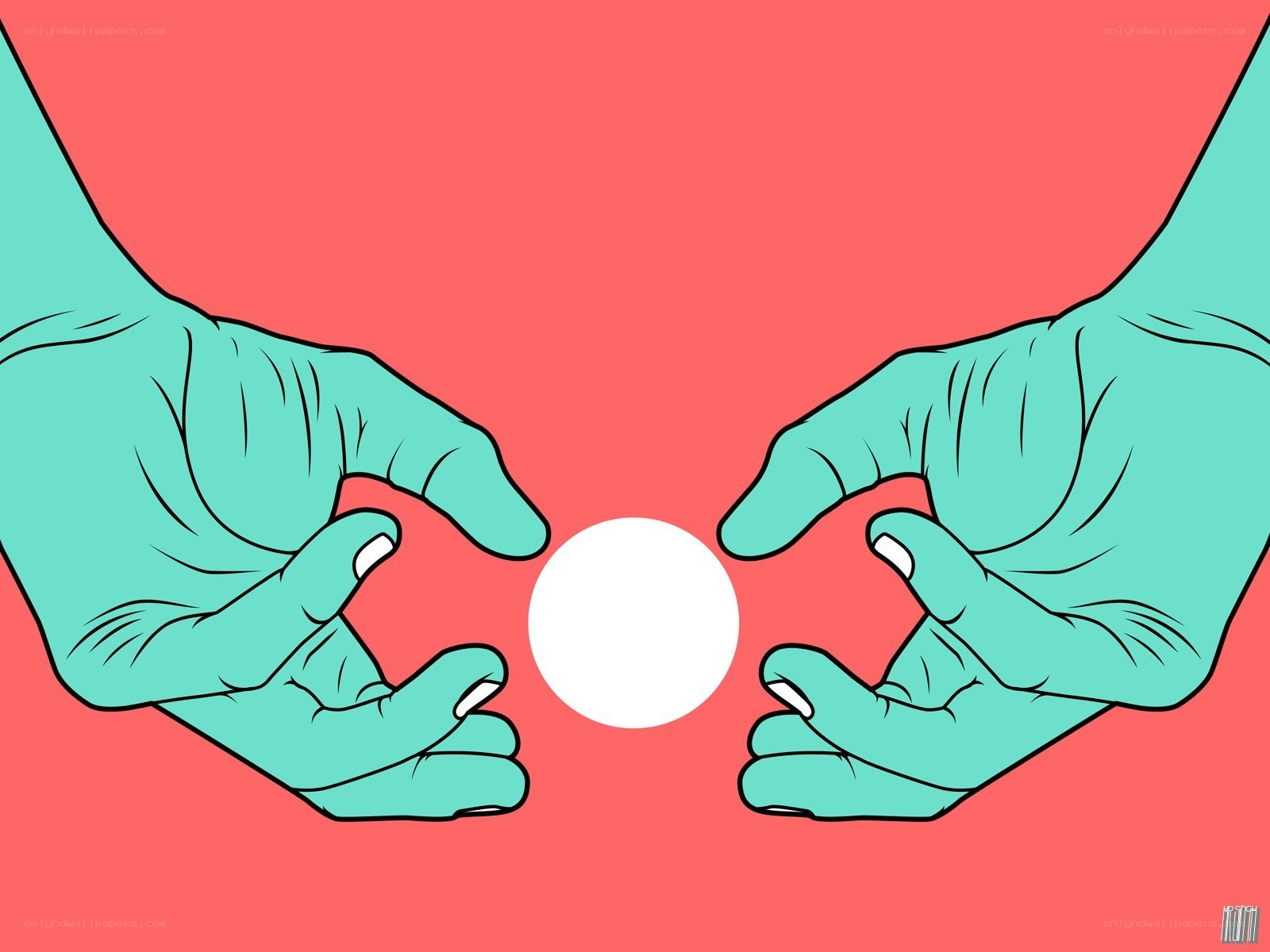 hands holding a white ball