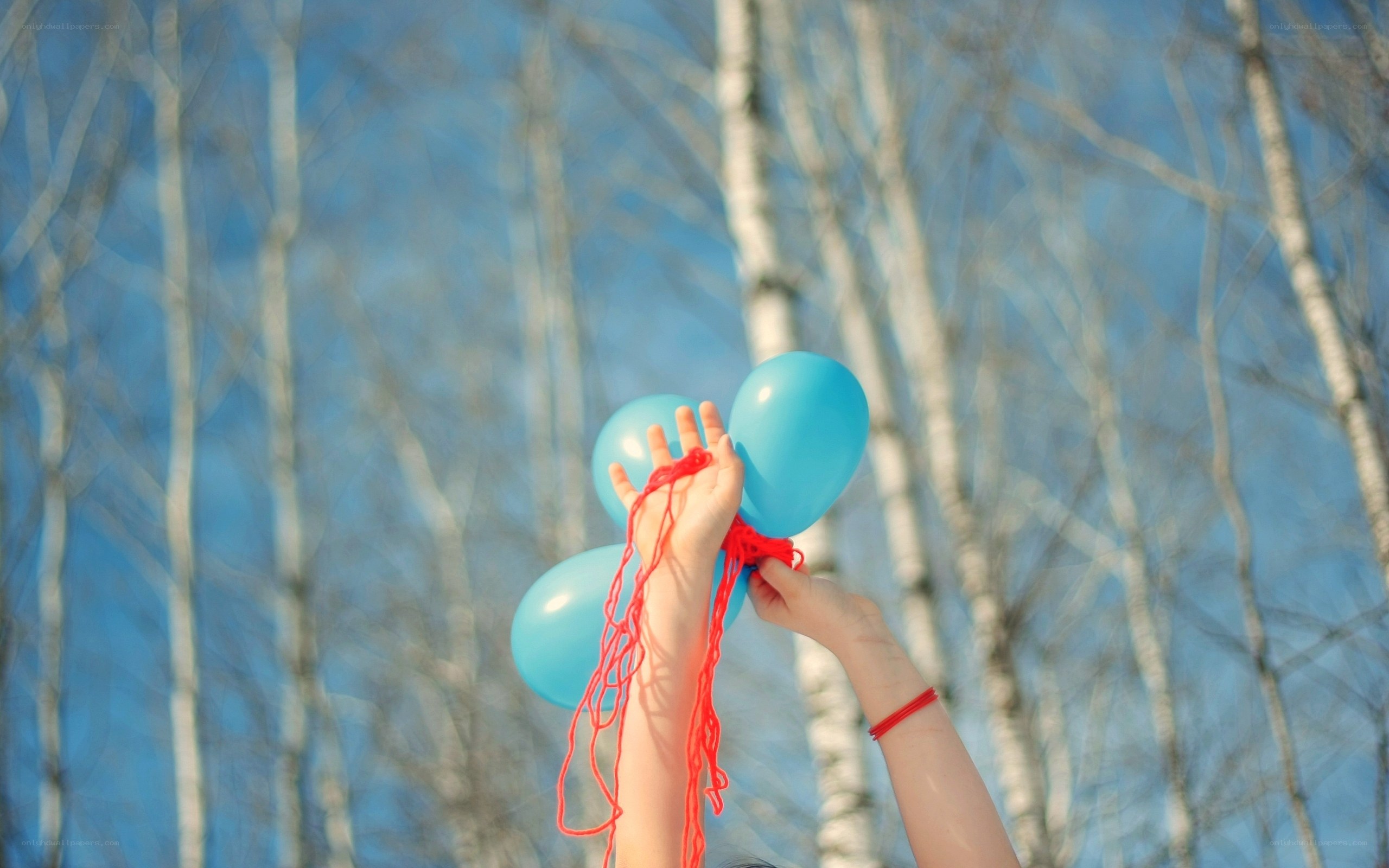 hands holding blue balloons