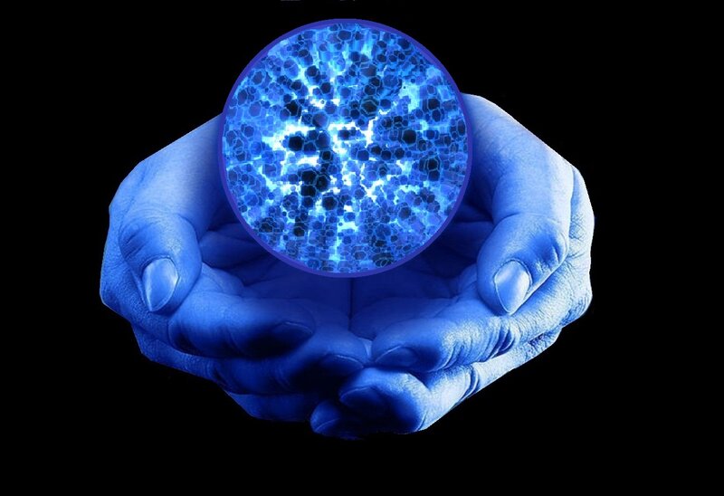 Hands Holding Blue Sphere — Mysterious