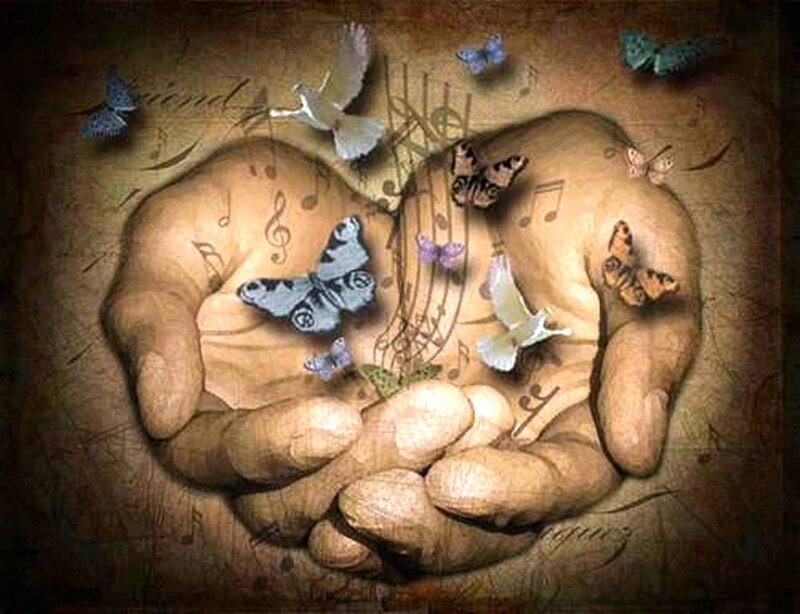 Hands Holding Butterflies — Brown