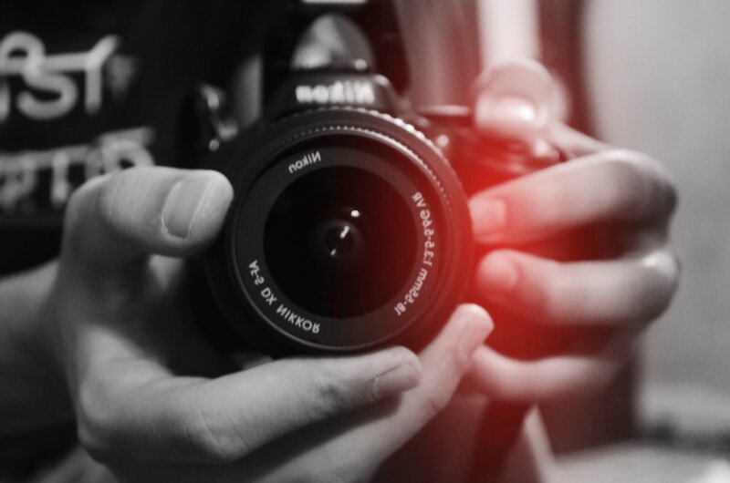 Hands Holding Camera — Black, Dramatic, Photograph, White
