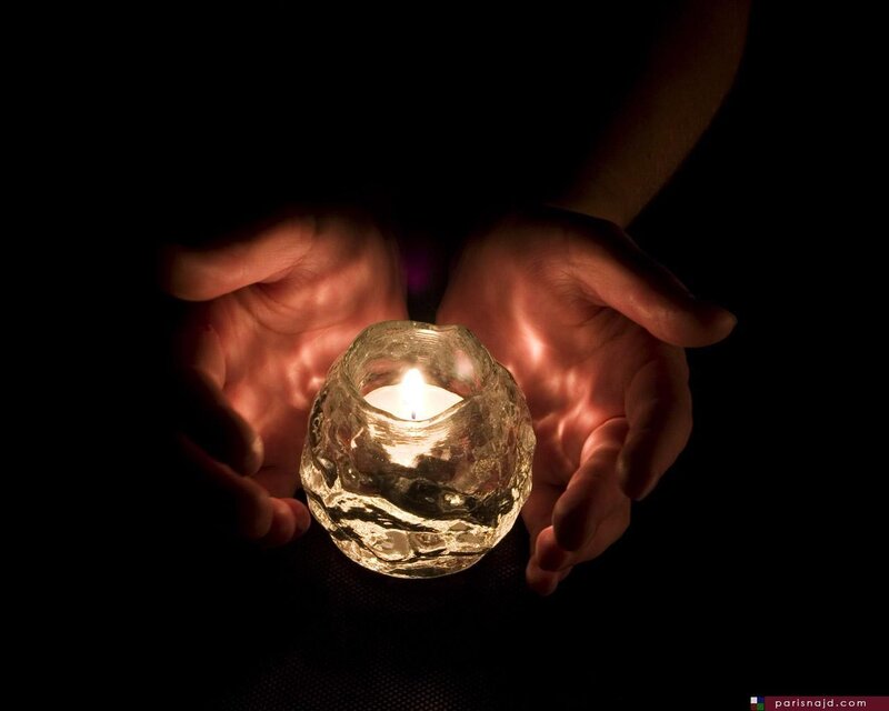 Hands Holding Candle — Black, Calm, Night, Photograph