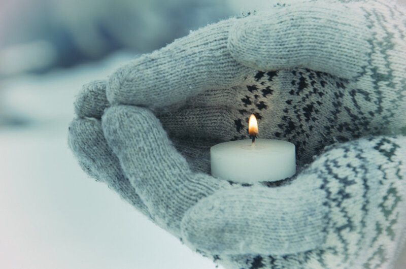 Hands Holding Candle — White