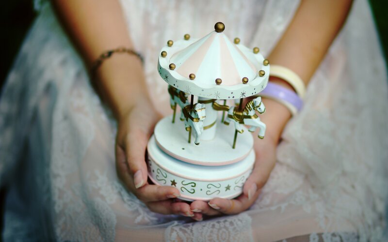 Hands Holding Carousel Music Box